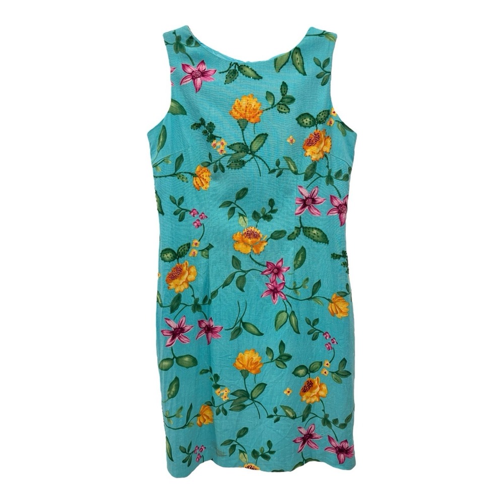 Jessica Howard Dress Women 10 Petite Aqua Blue Multi Floral‎ Shiny Beads Blemish